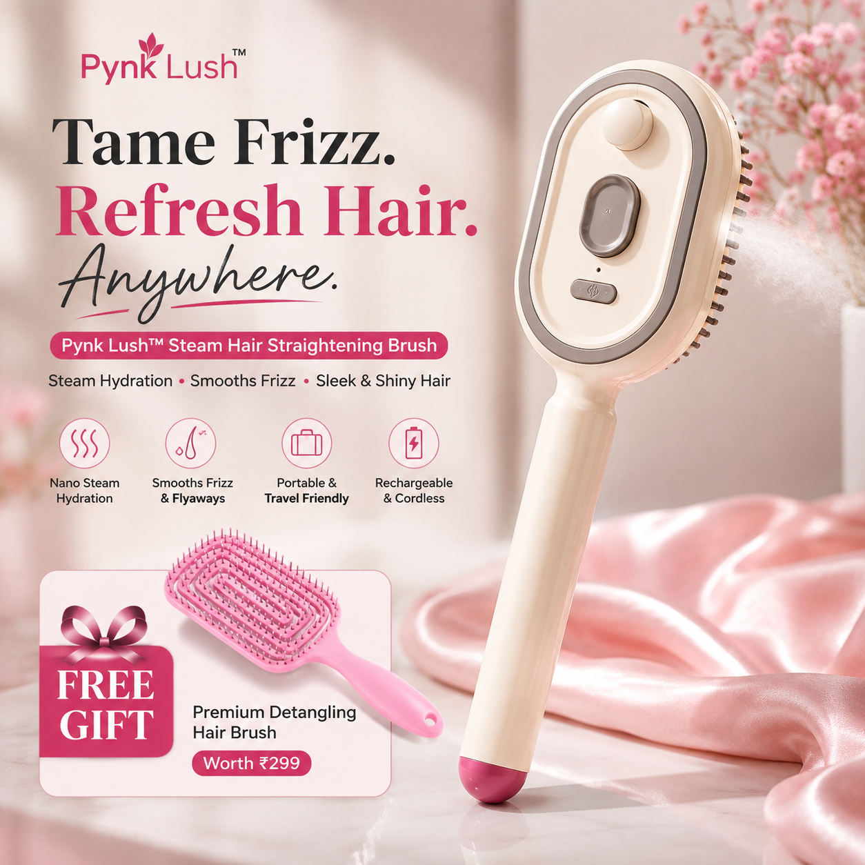 Pynk Lush™ Nano Steam Massage Hair Brush